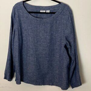 Sigrid Olsen Women's Blue Linen Top Blouse Boat Neck Dolman  XL